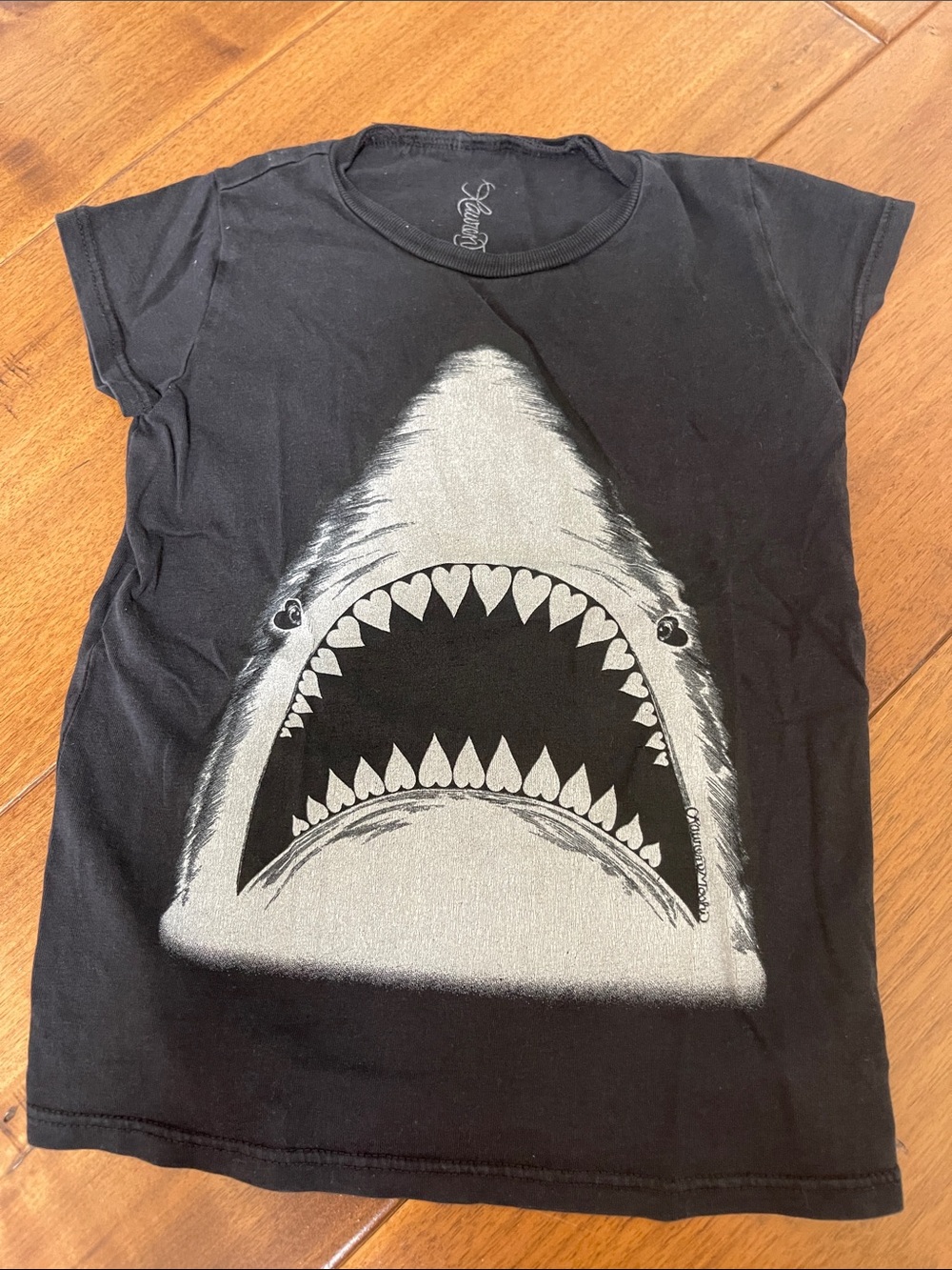 Lauren Moshi Black Tee with Silver Shark Graphic